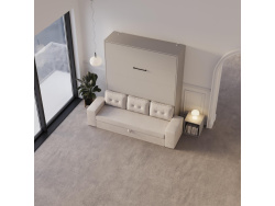 Schrankbett M3 180x200 (Tiefe 55cm) Vertikal Perlgrau inkl.SOFA Sandgrau