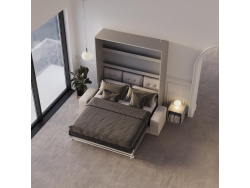 Schrankbett M3 180x200 (Tiefe 55cm) Vertikal Perlgrau inkl.SOFA Sandgrau