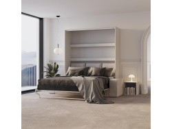 Schrankbett M3 180x200 (Tiefe 55cm) Vertikal Weiss inkl.SOFA  Sandgrau