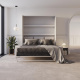 Schrankbett M3 180x200 (Tiefe 55cm) Vertikal Weiss inkl.SOFA  Sandgrau