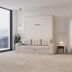 Schrankbett M3 180x200 (Tiefe 55cm) Vertikal Weiss inkl.SOFA  Sandgrau
