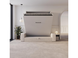 Murphy bed M3 180x200 (depth 55cm) vertical White incl. sofa Sand grey with Armrests 11cm width