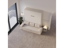 Murphy bed M3 180x200 (depth 55cm) vertical White incl. sofa Sand grey with Armrests 11cm width