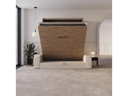 Schrankbett M3 180x200 (Tiefe 55cm) Vertikal Wildeiche inkl.SOFA Sandgrau