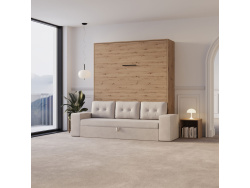 Schrankbett M3 180x200 (Tiefe 55cm) Vertikal Wildeiche inkl.SOFA Sandgrau