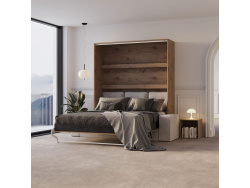 Schrankbett M3 180x200 (Tiefe 55cm) Vertikal Wildeiche inkl.SOFA Sandgrau