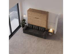 Murphy bed M3 160x200 (depth 55cm) vertical wild oak incl. sofa anthracite with Armrests 11 cm width