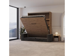 Murphy bed M3 160x200 (depth 55cm) vertical wild oak incl. sofa anthracite with Armrests 11 cm width