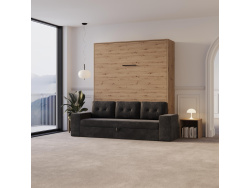 Schrankbett M3 160x200 (Tiefe 55cm) Vertikal Wildeiche inkl.SOFA Anthrazit mit Armlehnen 26 cm Breite
