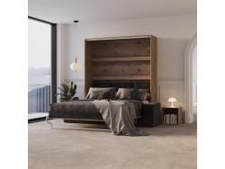 Schrankbett M3 160x200 (Tiefe 55cm) Vertikal Wildeiche inkl.SOFA Anthrazit mit Armlehnen 26 cm Breite