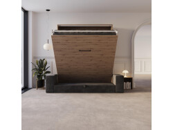 Murphy bed M3 160x200 (depth 55cm) vertical wild oak incl. sofa anthracite Armrests 26 cm with storage space