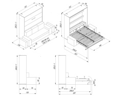 Murphy bed M3 140x200 (depth 55cm) vertical white  incl. sofa anthracite