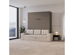 Schrankbett M3 160x200 (Tiefe 55cm) Vertikal Anthrazit inkl.SOFA Sandgrau Armlehnen 26 cm mit Schubladen