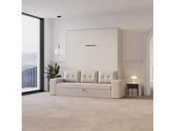 Schrankbett M3 160x200 (Tiefe 55cm) Vertikal Weiss inkl.SOFA Sandgrau