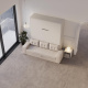 Schrankbett M3 160x200 (Tiefe 55cm) Vertikal Weiss inkl.SOFA Sandgrau