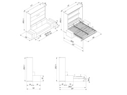 Schrankbett M3 160x200 (Tiefe 55cm) Vertikal Perlgrau inkl.SOFA Anthrazit