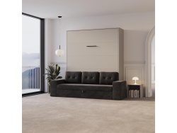 Schrankbett M3 160x200 (Tiefe 55cm) Vertikal Perlgrau inkl.SOFA Anthrazit