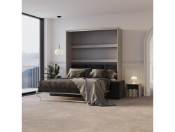 Murphy bed M3 160x200 (depth 55cm) vertical pearl grey incl. sofa anthracite Armrests 26 cm with drawers