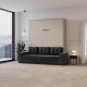 Murphy bed M3 160x200 (depth 55cm) vertical pearl grey incl. sofa anthracite Armrests 26 cm with drawers