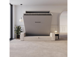 Schrankbett M3 160x200 (Tiefe 55cm) Vertikal Perlgrau inkl.SOFA Sandgrau