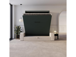 Schrankbett M3 160x200 (Tiefe 55cm) Vertikal Steingrün inkl.SOFA Sandgrau