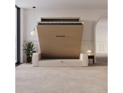 Schrankbett M3 160x200 (Tiefe 55cm) Vertikal Kaiserberg Eiche inkl.SOFA Sandgrau