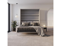 Schrankbett M3 160x200 (Tiefe 55cm) Vertikal Perlgrau inkl.SOFA Sandgrau Armlehnen 26 cm mit Stauraum