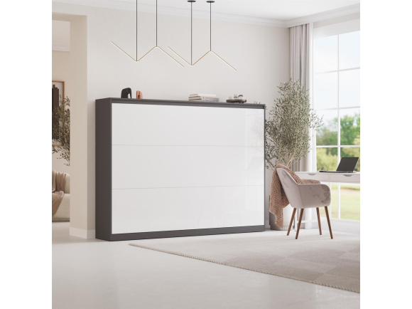 Limited-Time Offer!!! SMARTBed Murphy Bed Classic 160x200cm Horizontal Anthracite with White High Gloss Front