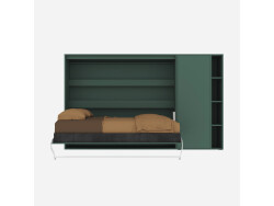 SMARTBett Murphy Bed SET M2 160x200 Horizontal and Cabinet Stone green