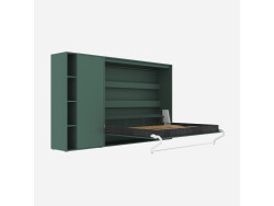 SMARTBett Murphy Bed SET M2 160x200 Horizontal and Cabinet Stone green