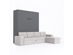 SMARTBett Schrankbett M3 (Tiefe 55cm) Vertikal 180x200 Anthrazit inkl. L-Ecksofa Sandgrau