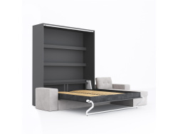 SMARTBett Schrankbett M3 (Tiefe 55cm) Vertikal 180x200 Anthrazit inkl. L-Ecksofa Sandgrau