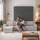 SMARTBett Schrankbett M3 (Tiefe 55cm) Vertikal 180x200 Anthrazit inkl. L-Ecksofa Sandgrau