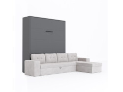 SMARTBett Schrankbett M3 (Tiefe 55cm) Vertikal 180x200 Anthrazit inkl. L-Ecksofa Sandgrau mit Armlehnen 11cm