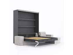 SMARTBett Schrankbett M3 (Tiefe 55cm) Vertikal 180x200 Anthrazit inkl. L-Ecksofa Sandgrau mit Armlehnen 11cm