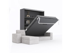 SMARTBett Schrankbett M3 (Tiefe 55cm) Vertikal 180x200 Anthrazit inkl. L-Ecksofa Sandgrau mit Armlehnen 11cm
