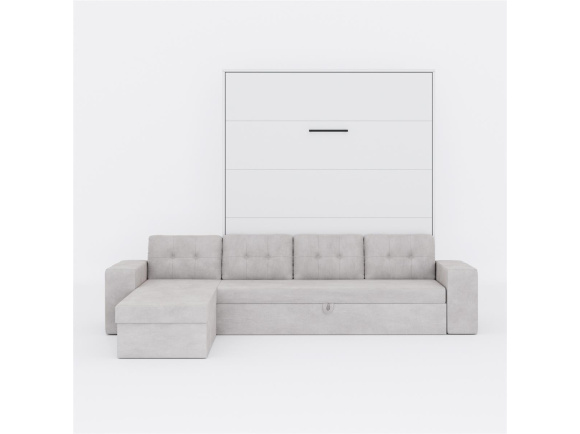 SMARTBett wall bed M3 (depth 55cm) vertical 180x200 White incl. L-shaped corner sofa sand grey
