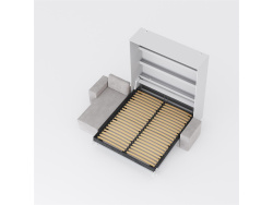 SMARTBett wall bed M3 (depth 55cm) vertical 180x200 White incl. L-shaped corner sofa sand grey