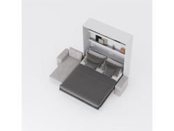 SMARTBett wall bed M3 (depth 55cm) vertical 180x200 White incl. L-shaped corner sofa sand grey