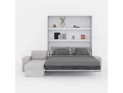 SMARTBett wall bed M3 (depth 55cm) vertical 180x200 White incl. L-shaped corner sofa sand grey