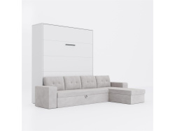 SMARTBett wall bed M3 (depth 55cm) vertical 180x200 White incl. L-shaped corner sofa sand grey