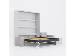 SMARTBett wall bed M3 (depth 55cm) vertical 180x200 White incl. L-shaped corner sofa sand grey