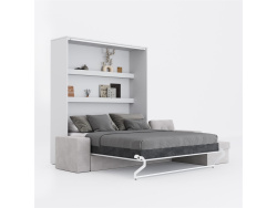 SMARTBett wall bed M3 (depth 55cm) vertical 180x200 White incl. L-shaped corner sofa sand grey