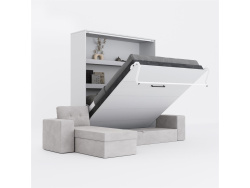 SMARTBett wall bed M3 (depth 55cm) vertical 180x200 White incl. L-shaped corner sofa sand grey