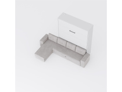 SMARTBett wall bed M3 (depth 55cm) vertical 180x200 White incl. L-shaped corner sofa sand grey
