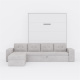 SMARTBett wall bed M3 (depth 55cm) vertical 180x200 White incl. L-shaped corner sofa sand grey