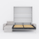 SMARTBett wall bed M3 (depth 55cm) vertical 180x200 White incl. L-shaped corner sofa sand grey