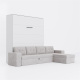 SMARTBett wall bed M3 (depth 55cm) vertical 180x200 White incl. L-shaped corner sofa sand grey