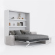 SMARTBett wall bed M3 (depth 55cm) vertical 180x200 White incl. L-shaped corner sofa sand grey