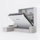 SMARTBett wall bed M3 (depth 55cm) vertical 180x200 White incl. L-shaped corner sofa sand grey